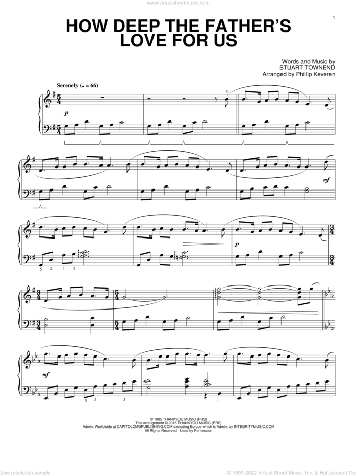 How Deep The Father's Love For Us (arr. Phillip Keveren) sheet music for piano solo by Stuart Townend, Phillip Keveren, Nichole Nordeman, Phillips, Craig & Dean and Sarah Sadler, intermediate skill level