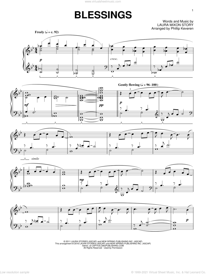 Blessings (arr. Phillip Keveren) sheet music for piano solo by Phillip Keveren, Laura Story and Laura Mixon Story, intermediate skill level