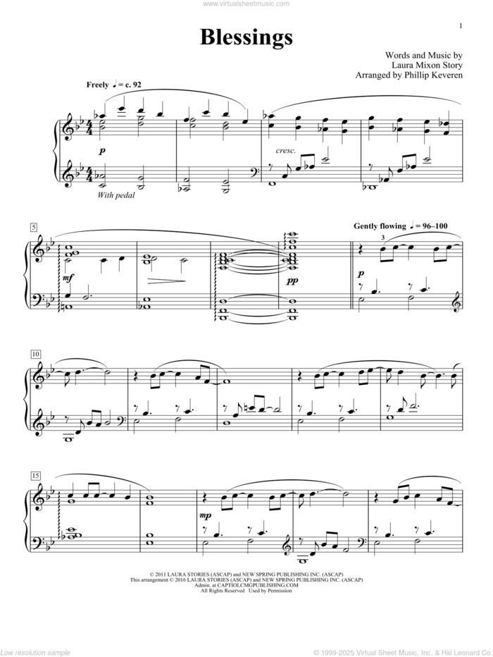 Blessings (arr. Phillip Keveren), (intermediate) sheet music for piano solo by Phillip Keveren, Laura Story and Laura Mixon Story, intermediate skill level