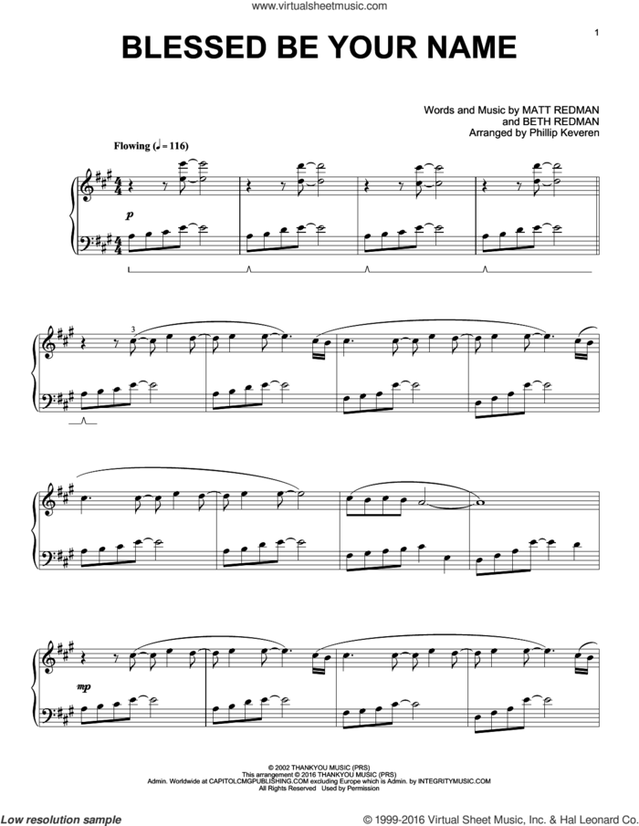 Blessed Be Your Name (arr. Phillip Keveren) sheet music for piano solo by Matt Redman, Phillip Keveren, Tree63 and Beth Redman, intermediate skill level