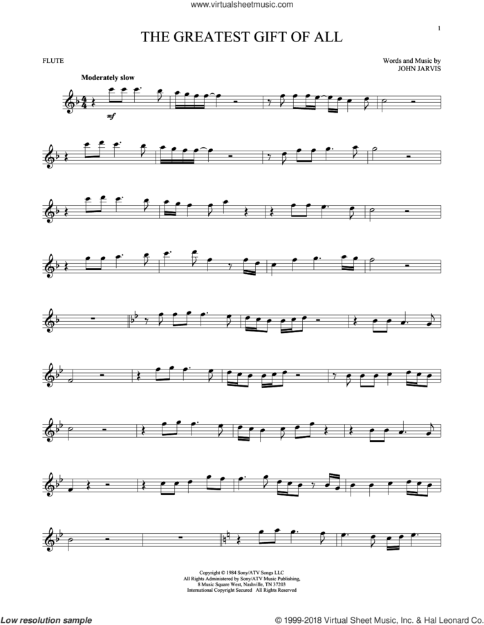 The Greatest Gift Of All sheet music for flute solo by Kenny Rogers and Dolly Parton and John Jarvis, intermediate skill level