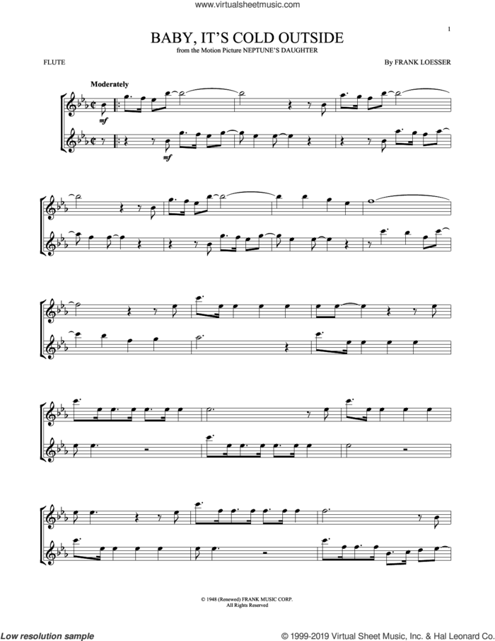 Baby, It's Cold Outside sheet music for flute solo by Frank Loesser, intermediate skill level