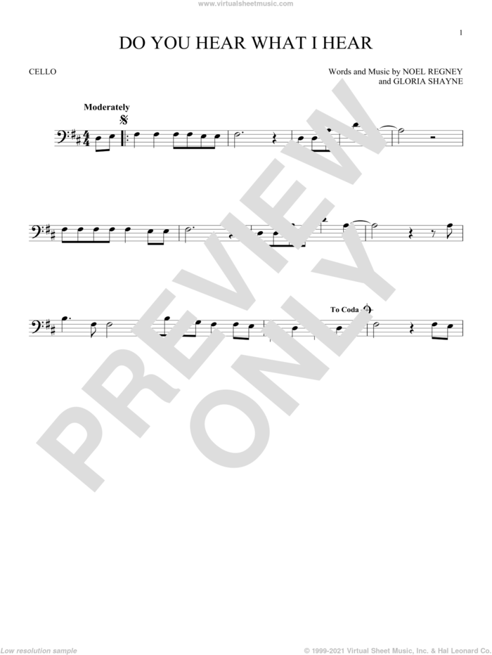 Do You Hear What I Hear sheet music for cello solo by Gloria Shayne, Carole King, Carrie Underwood, Susan Boyle feat. Amber Stassi, Noel Regney and Noel Regney & Gloria Shayne, intermediate skill level