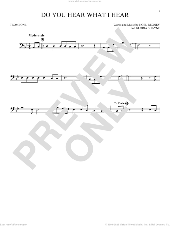 Do You Hear What I Hear sheet music for trombone solo by Gloria Shayne, Carole King, Carrie Underwood, Susan Boyle feat. Amber Stassi, Noel Regney and Noel Regney & Gloria Shayne, intermediate skill level