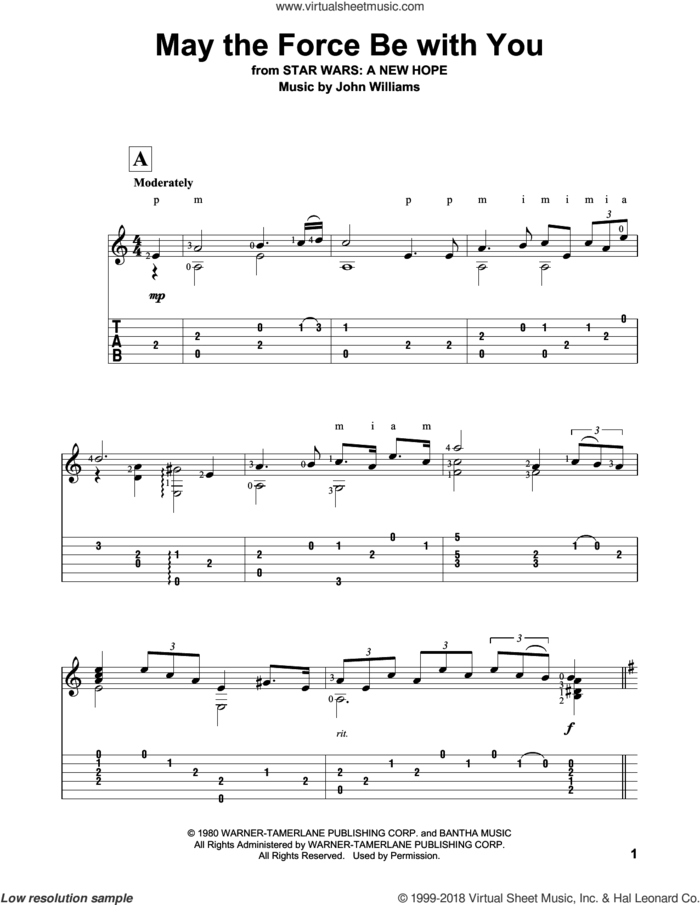 May The Force Be With You (from Star Wars: A New Hope) sheet music for guit...