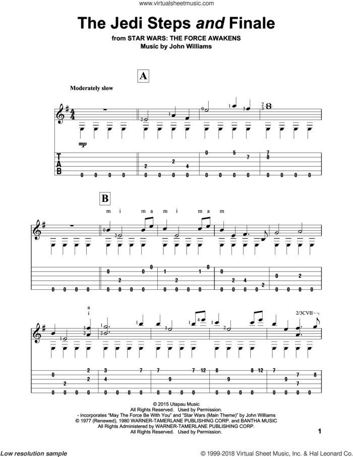 The Jedi Steps And Finale sheet music for guitar solo by John Williams, intermediate skill level