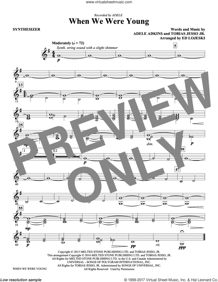 When We Were Young (arr. Ed Lojeski) (complete set of parts) sheet music for orchestra/band by Adele, Adele Adkins, Ed Lojeski and Tobias Jesso Jr., intermediate skill level