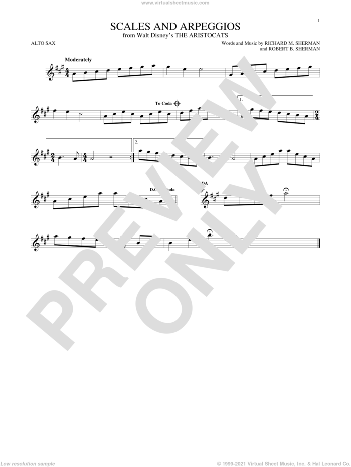 Scales And Arpeggios sheet music for alto saxophone solo by Richard M. Sherman, Richard & Robert Sherman and Robert B. Sherman, intermediate skill level