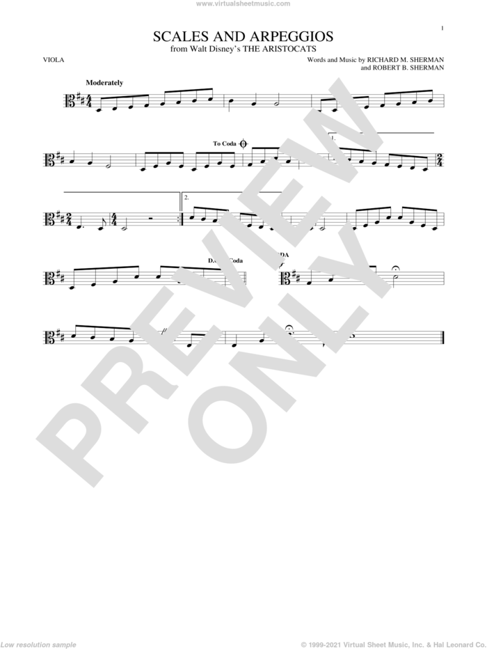 Scales And Arpeggios sheet music for viola solo by Richard M. Sherman, Richard & Robert Sherman and Robert B. Sherman, intermediate skill level