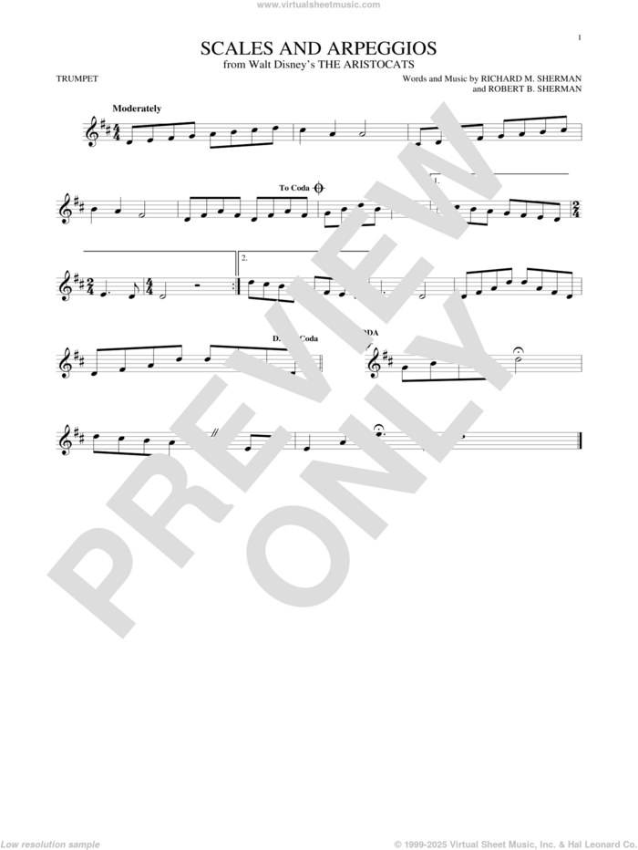 Scales And Arpeggios sheet music for trumpet solo by Richard M. Sherman, Richard & Robert Sherman and Robert B. Sherman, intermediate skill level