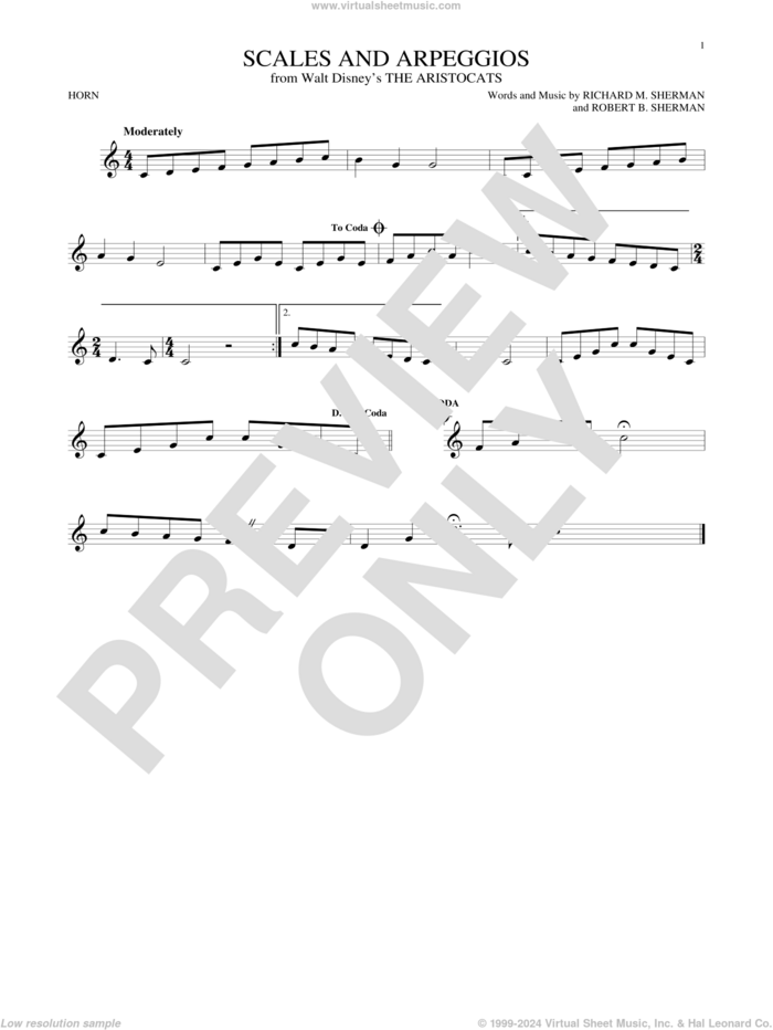 Scales And Arpeggios sheet music for horn solo by Richard M. Sherman, Richard & Robert Sherman and Robert B. Sherman, intermediate skill level