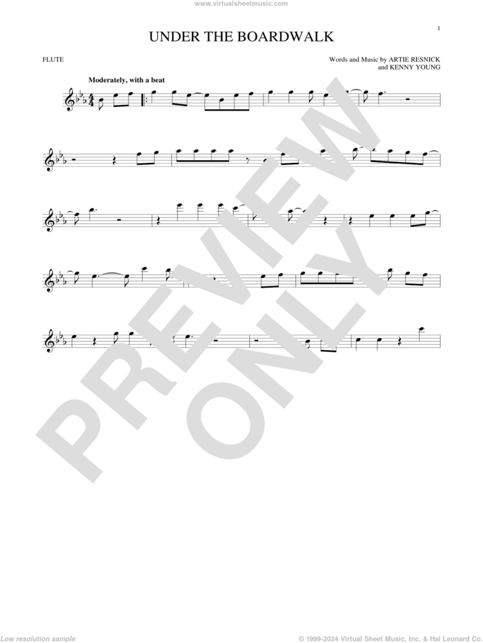 Under The Boardwalk sheet music for flute solo by The Drifters, intermediate skill level