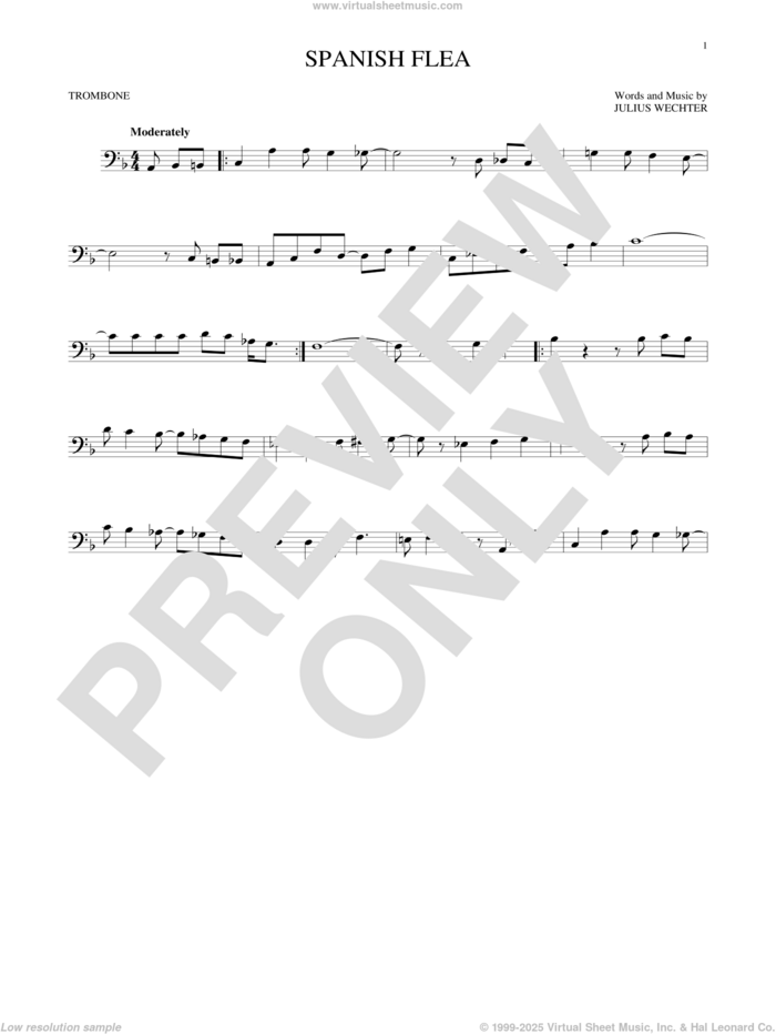 Spanish Flea sheet music for trombone solo by Herb Alpert & The Tijuana Brass and Julius Wechter, intermediate skill level