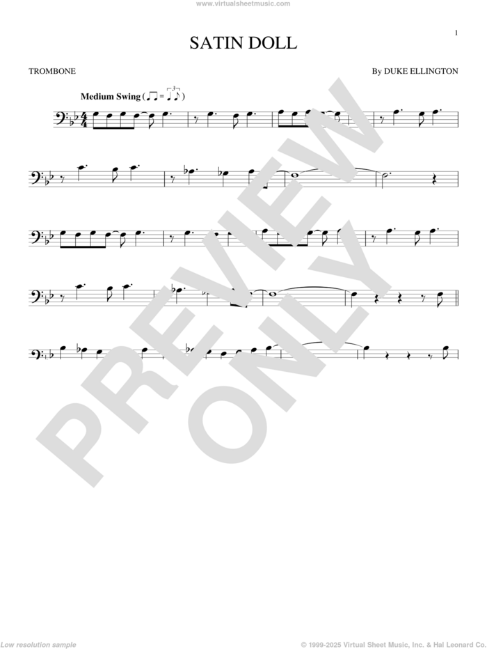 Satin Doll sheet music for trombone solo by Duke Ellington, Billy Strayhorn and Johnny Mercer, intermediate skill level