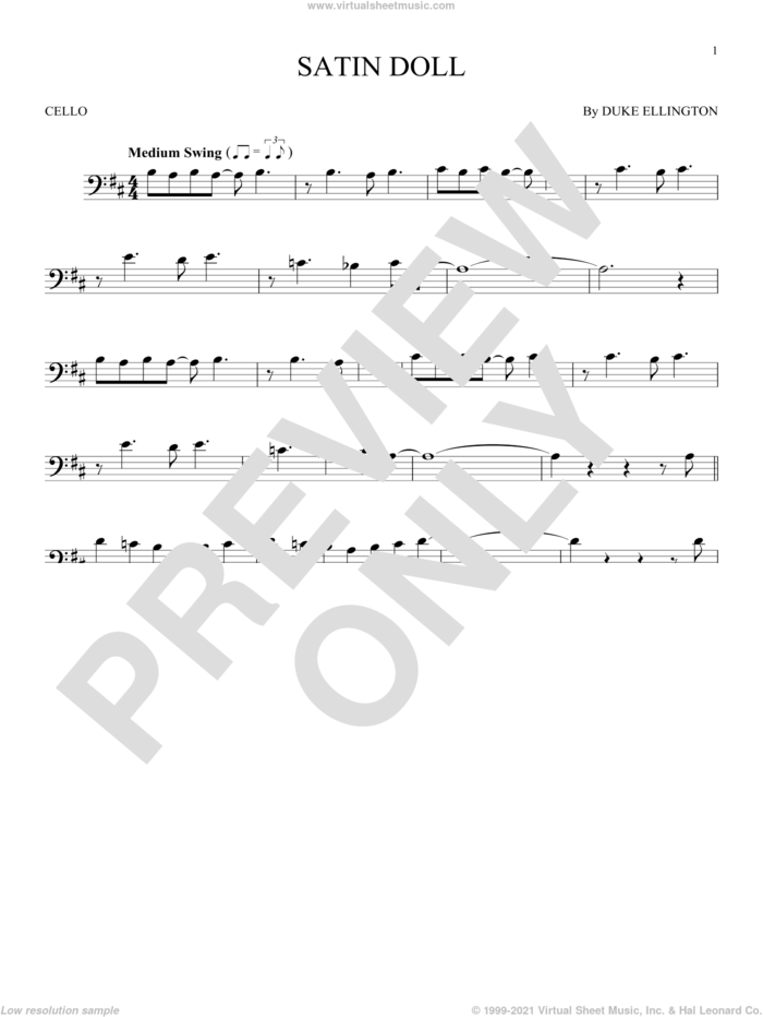 Satin Doll sheet music for cello solo by Duke Ellington, Billy Strayhorn and Johnny Mercer, intermediate skill level