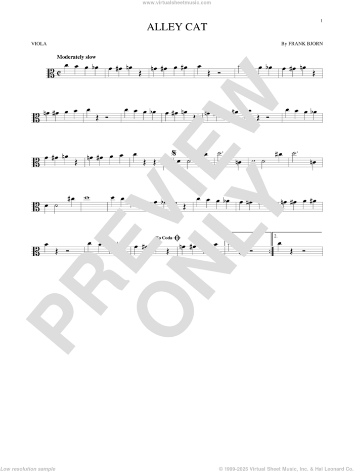 Alley Cat sheet music for viola solo by Bent Fabric and Frank Bjorn, intermediate skill level