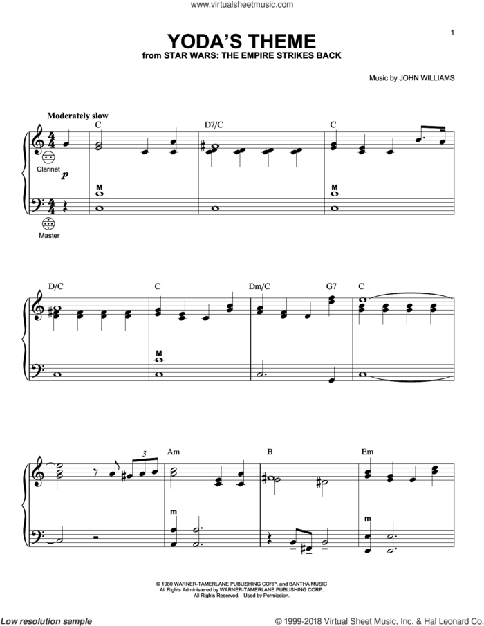 Yoda's Theme (from Star Wars: The Empire Strikes Back) sheet music for accordion by John Williams, intermediate skill level