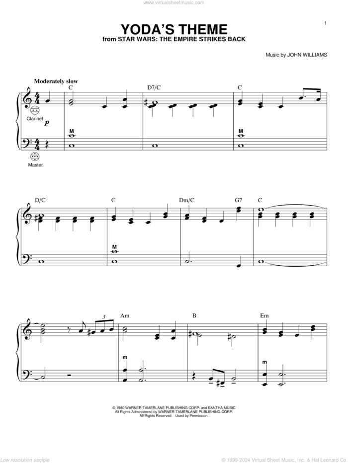 Yoda's Theme (from Star Wars: The Empire Strikes Back) sheet music for accordion by John Williams, intermediate skill level