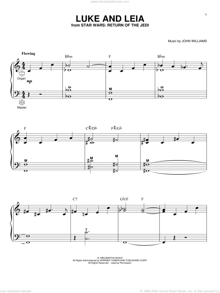 Luke And Leia (from Star Wars: Return of the Jedi) sheet music for accordion by John Williams, intermediate skill level