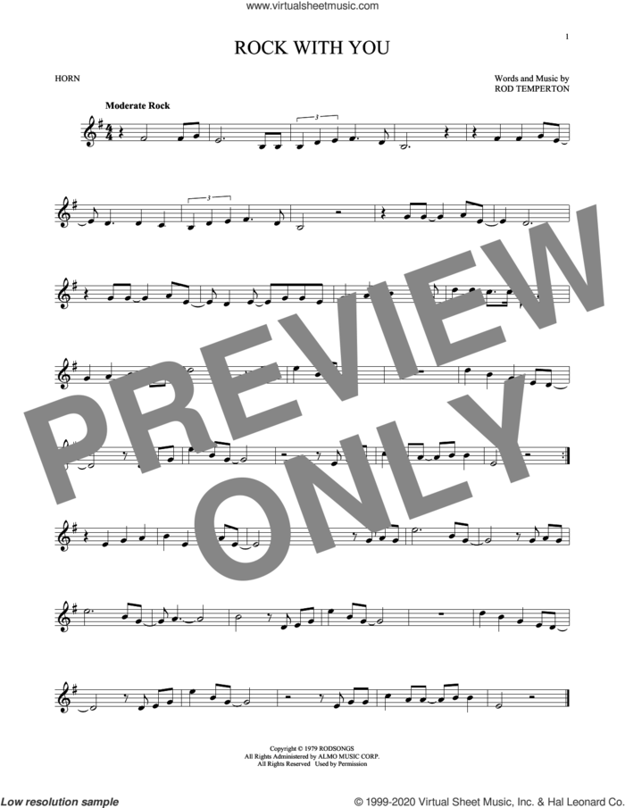 Rock With You sheet music for horn solo by Michael Jackson and Rod Temperton, intermediate skill level