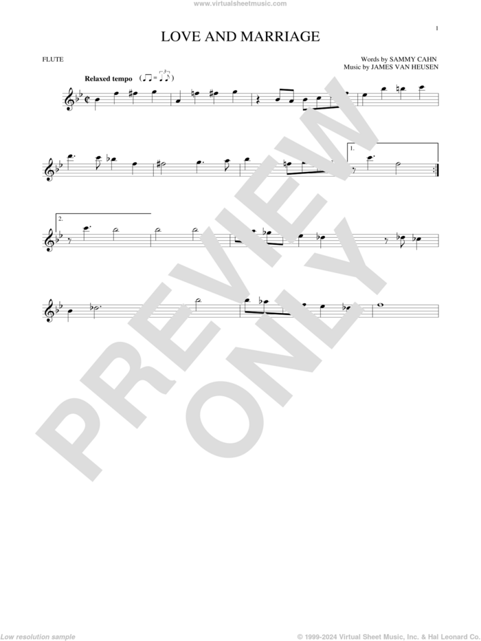 Love And Marriage sheet music for flute solo by Sammy Cahn and Jimmy van Heusen, intermediate skill level