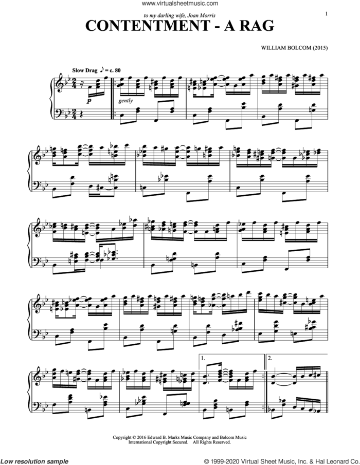 Contentment - A Rag sheet music for piano solo by William Bolcom, classical score, intermediate skill level