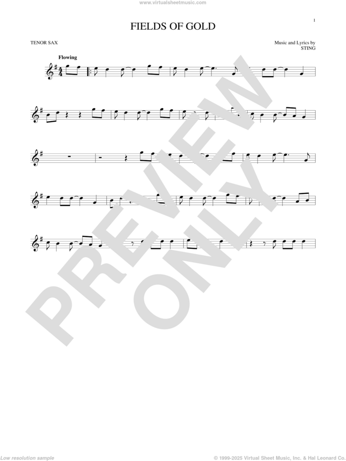 Fields Of Gold sheet music for tenor saxophone solo by Sting, intermediate skill level