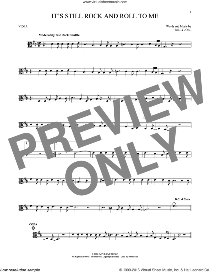 It's Still Rock And Roll To Me sheet music for viola solo by Billy Joel, intermediate skill level