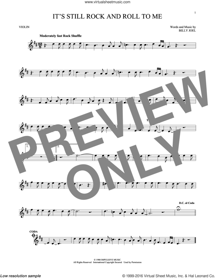 It's Still Rock And Roll To Me sheet music for violin solo by Billy Joel, intermediate skill level