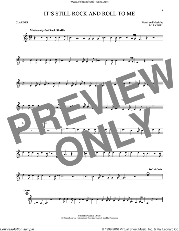 It's Still Rock And Roll To Me sheet music for clarinet solo by Billy Joel, intermediate skill level