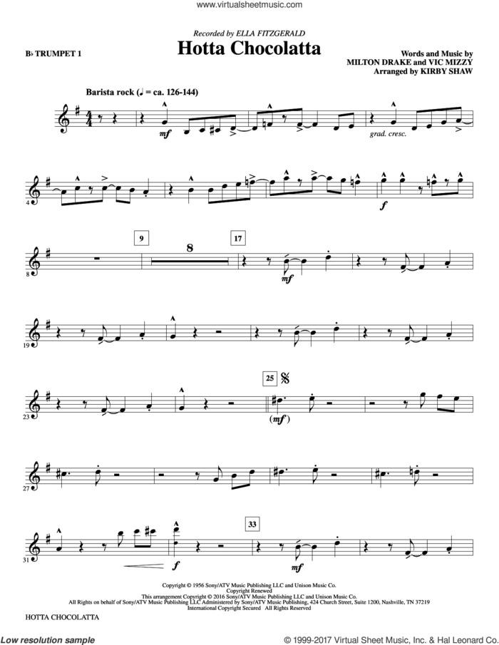 Hotta Chocolatta (complete set of parts) sheet music for orchestra/band by Kirby Shaw, Ella Fitzgerald, Milton Drake and Vic Mizzy, intermediate skill level