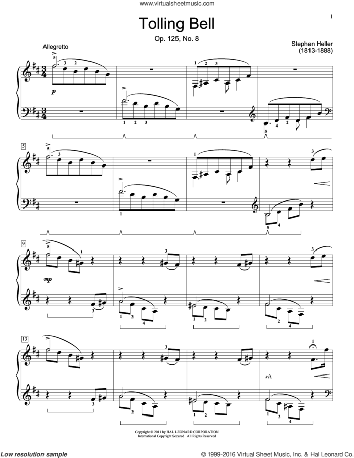 The Tolling Bell, Op. 125, No. 8 sheet music for piano solo (elementary) by Stephen Heller and Jennifer Linn, classical score, beginner piano (elementary)