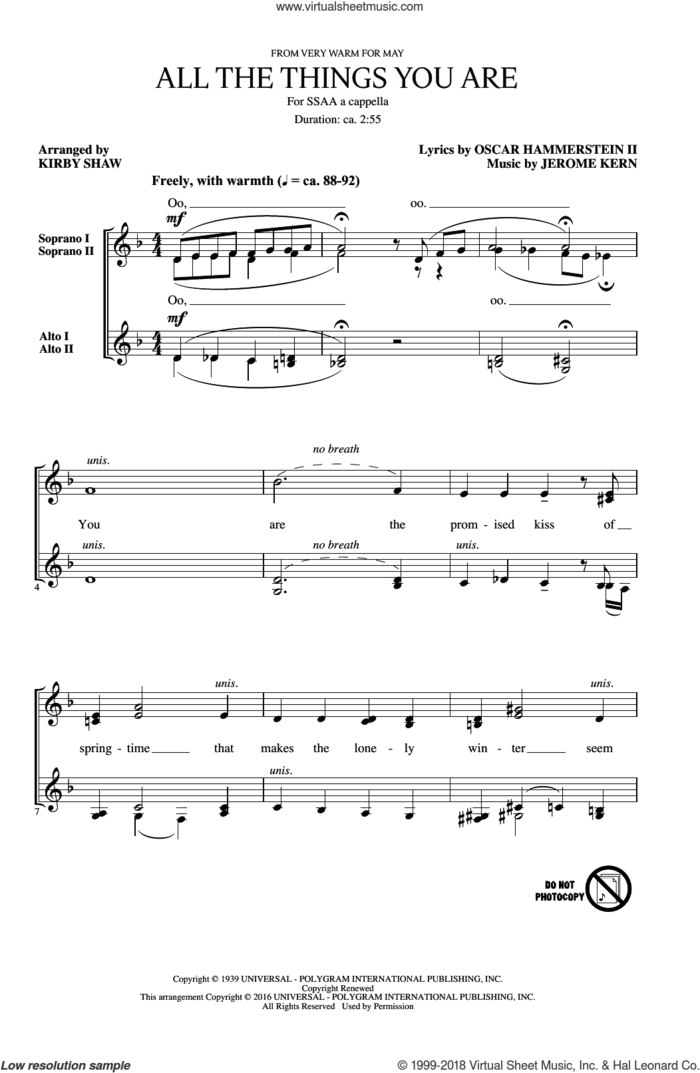 All The Things You Are (arr. Kirby Shaw) sheet music for choir (SSA: soprano, alto) by Oscar II Hammerstein, Kirby Shaw, Jack Leonard with Tommy Dorsey Orchestra and Jerome Kern, intermediate skill level