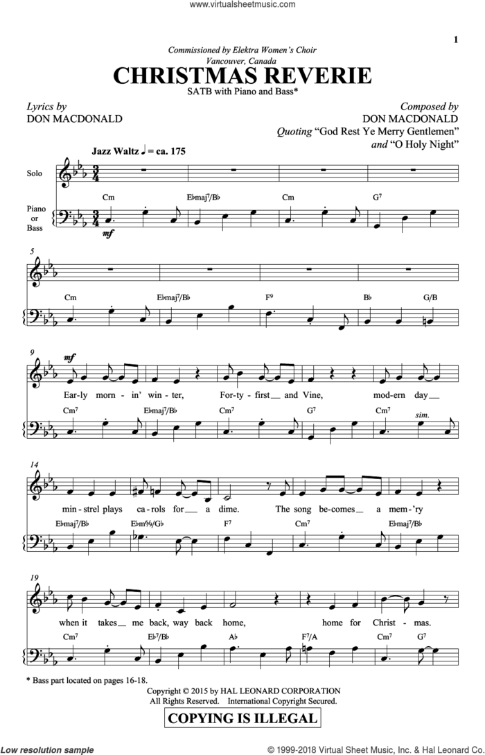 Christmas Reverie sheet music for choir (SATB: soprano, alto, tenor, bass) by Don MacDonald, intermediate skill level