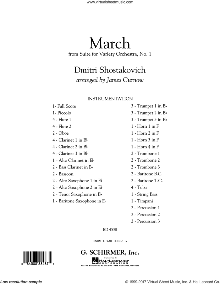 March from Suite for Variety Orchestra, No. 1 (COMPLETE) sheet music for concert band by James Curnow and Dmitri Shostakovich, classical score, intermediate skill level