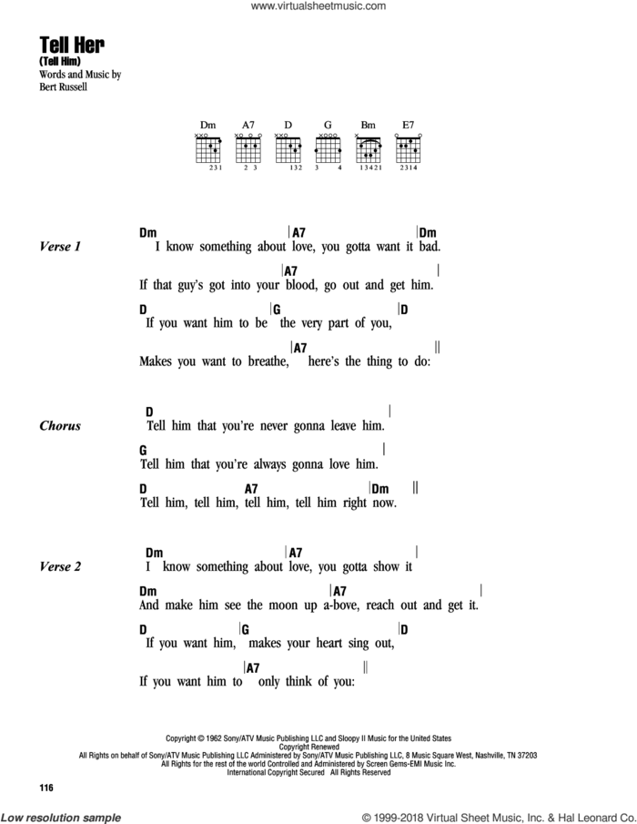 Tell Her (Tell Him) sheet music for guitar (chords) by The Exciters and Bert Russell, intermediate skill level