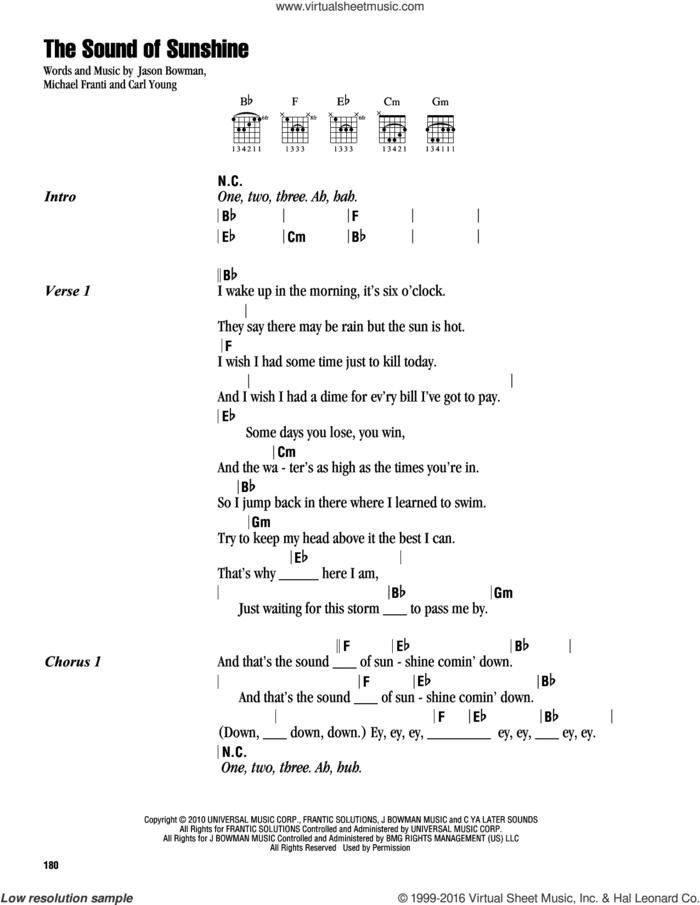 The Sound Of Sunshine sheet music for guitar (chords) by Michael Franti, Carl Young and Jason Bowman, intermediate skill level