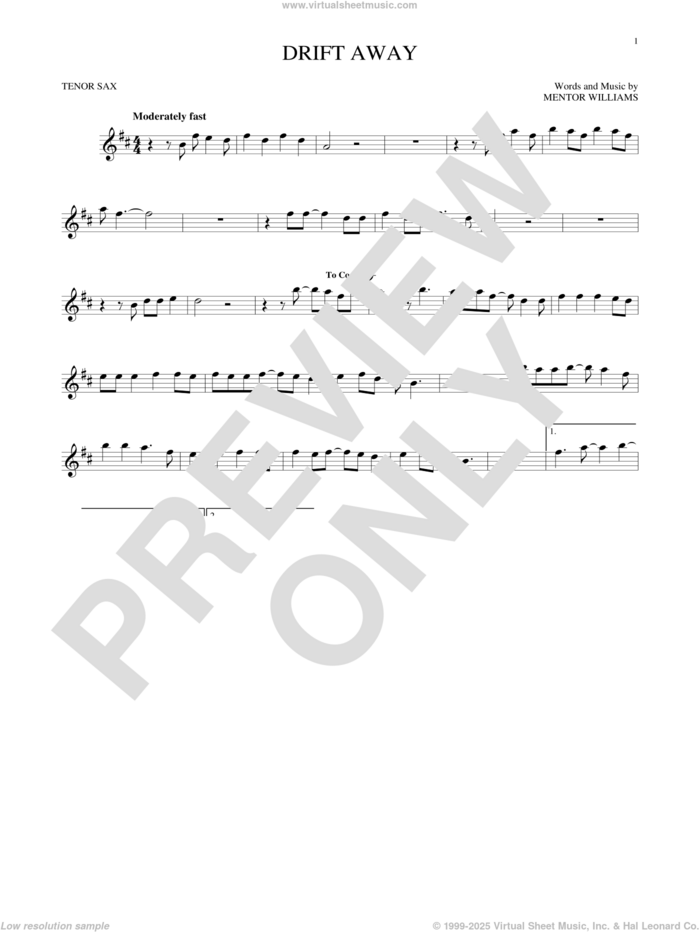 Drift Away sheet music for tenor saxophone solo by Dobie Gray and Mentor Williams, intermediate skill level