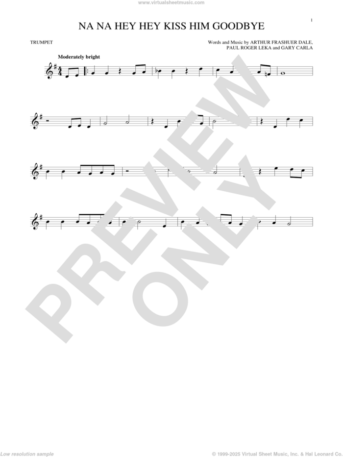 Na Na Hey Hey Kiss Him Goodbye sheet music for trumpet solo by Steam, Dale Frashuer, Gary De Carlo and Paul Leka, intermediate skill level