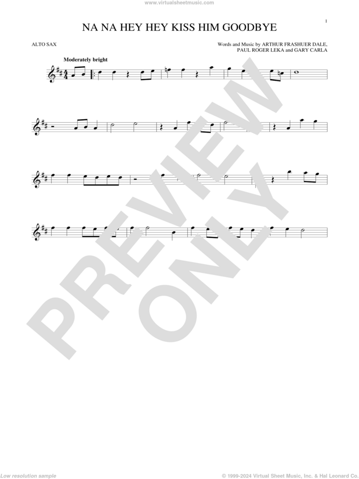 Na Na Hey Hey Kiss Him Goodbye sheet music for alto saxophone solo by Steam, Dale Frashuer, Gary De Carlo and Paul Leka, intermediate skill level