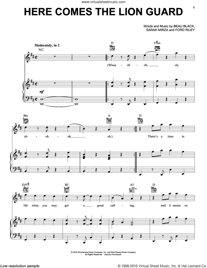 Here Comes The Lion Guard sheet music for voice, piano or guitar by Beau Black, Ford Riley and Sarah Mirza, intermediate skill level