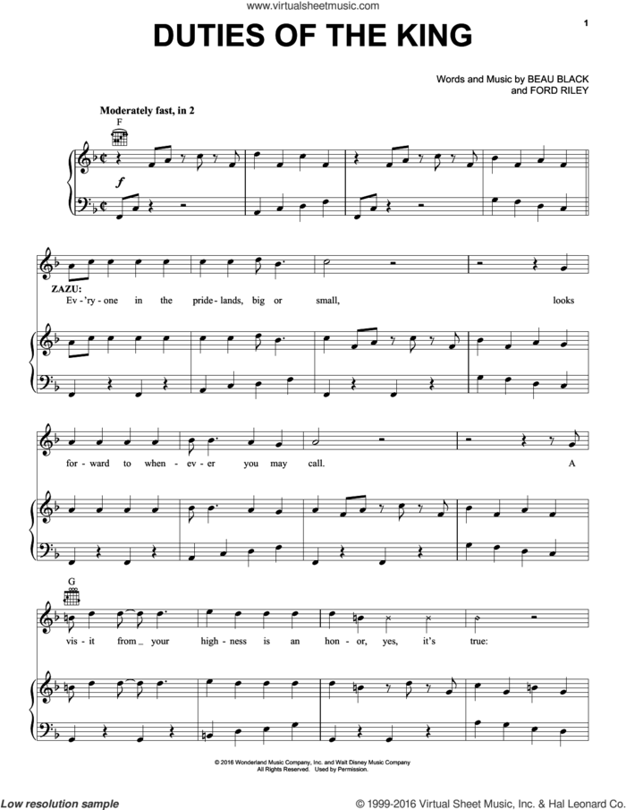 Duties Of The King sheet music for voice, piano or guitar by Ford Riley and Beau Black, intermediate skill level