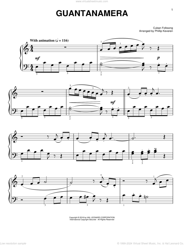 Guantanamera sheet music for piano solo, easy skill level