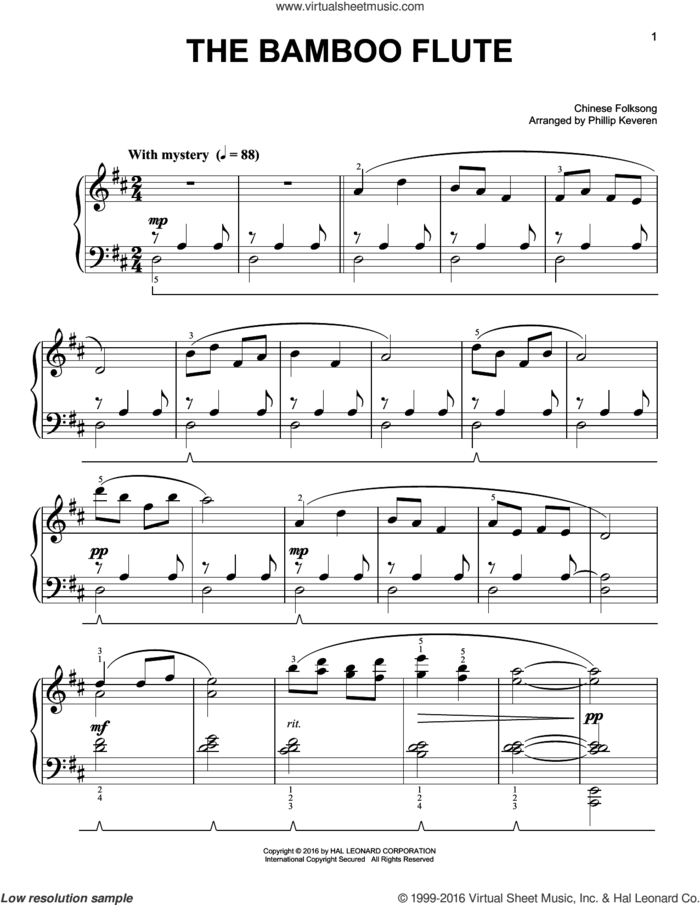 The Bamboo Flute, (easy) sheet music for piano solo, easy skill level