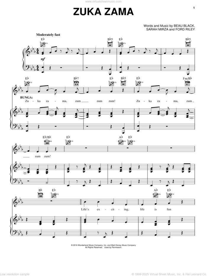 Zuka Zama sheet music for voice, piano or guitar by Beau Black, Ford Riley and Sarah Mirza, intermediate skill level