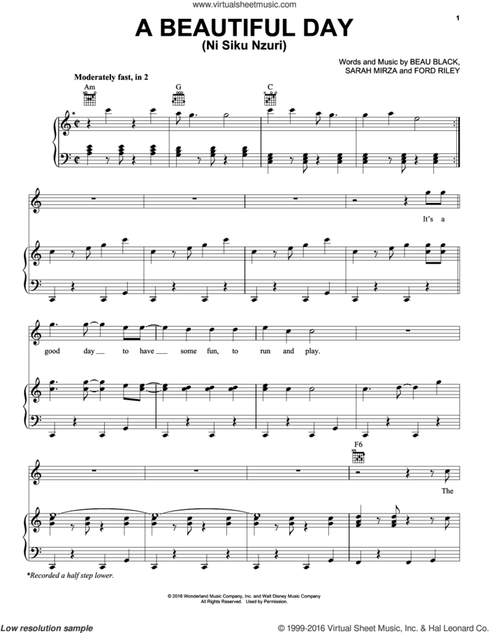 A Beautiful Day (Ni Siku Nzuri) sheet music for voice, piano or guitar by Ford Riley, Beau Black and Sarah Mirza, intermediate skill level