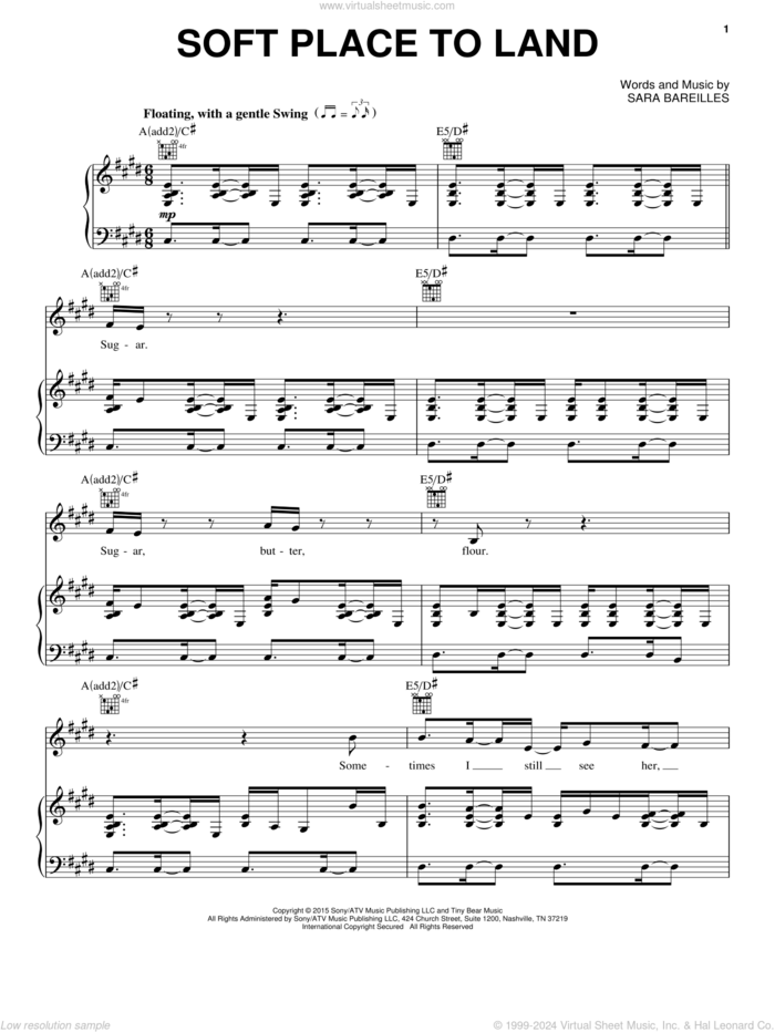 Soft Place To Land (from Waitress The Musical) sheet music for voice, piano or guitar by Sara Bareilles, intermediate skill level