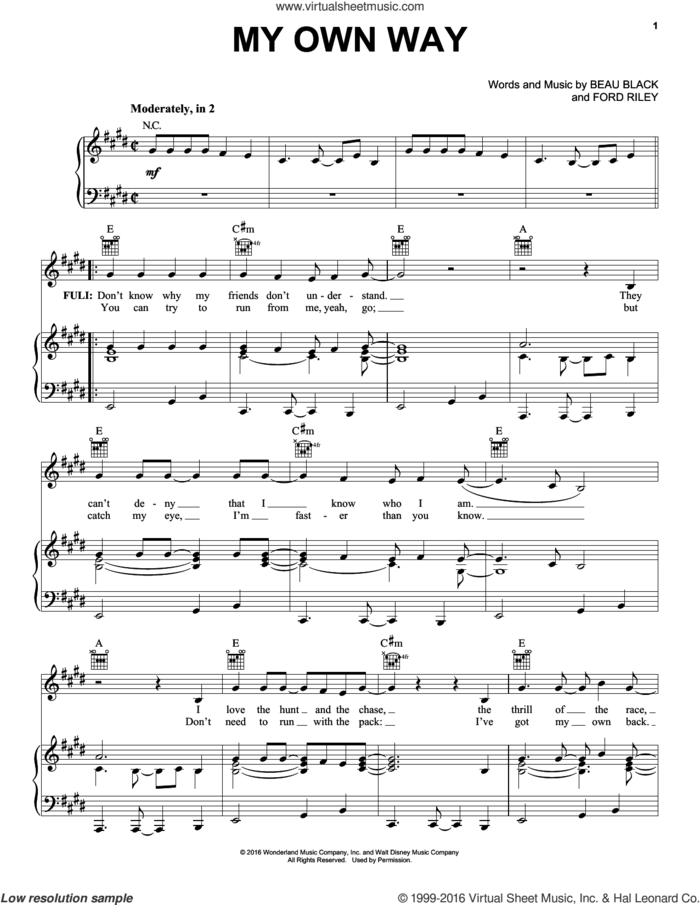 My Own Way sheet music for voice, piano or guitar by Beau Black and Ford Riley, intermediate skill level