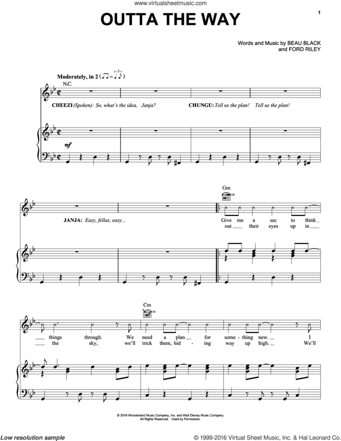 Outta The Way sheet music for voice, piano or guitar by Beau Black and Ford Riley, intermediate skill level