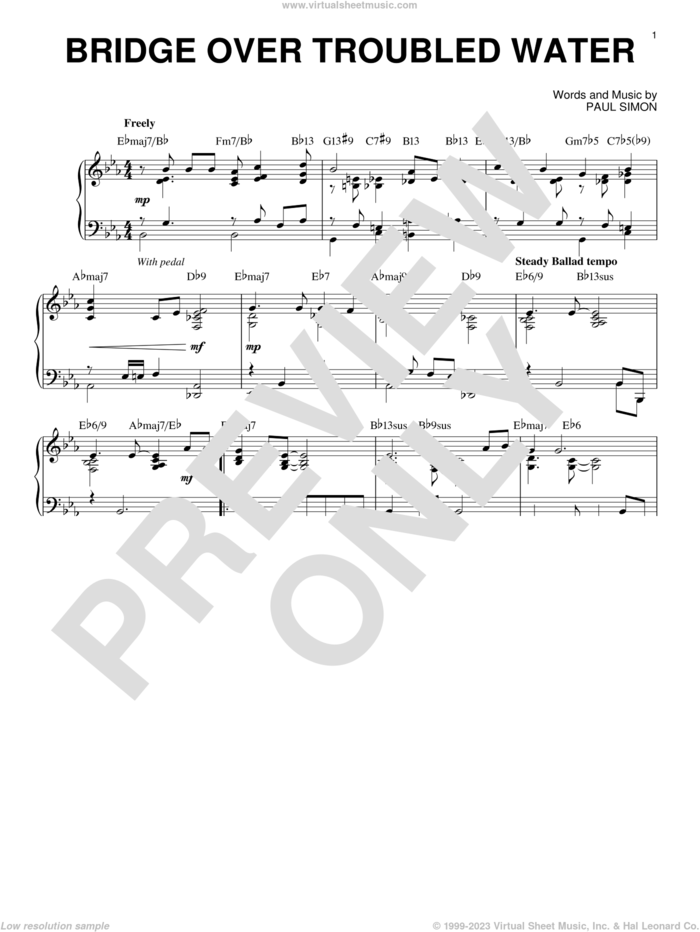 Bridge Over Troubled Water [Jazz version] (arr. Brent Edstrom) sheet music for piano solo by Simon & Garfunkel and Paul Simon, intermediate skill level